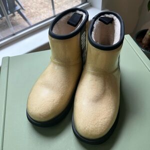 UGG Tan Shearling Ankle Boots with Black Trim